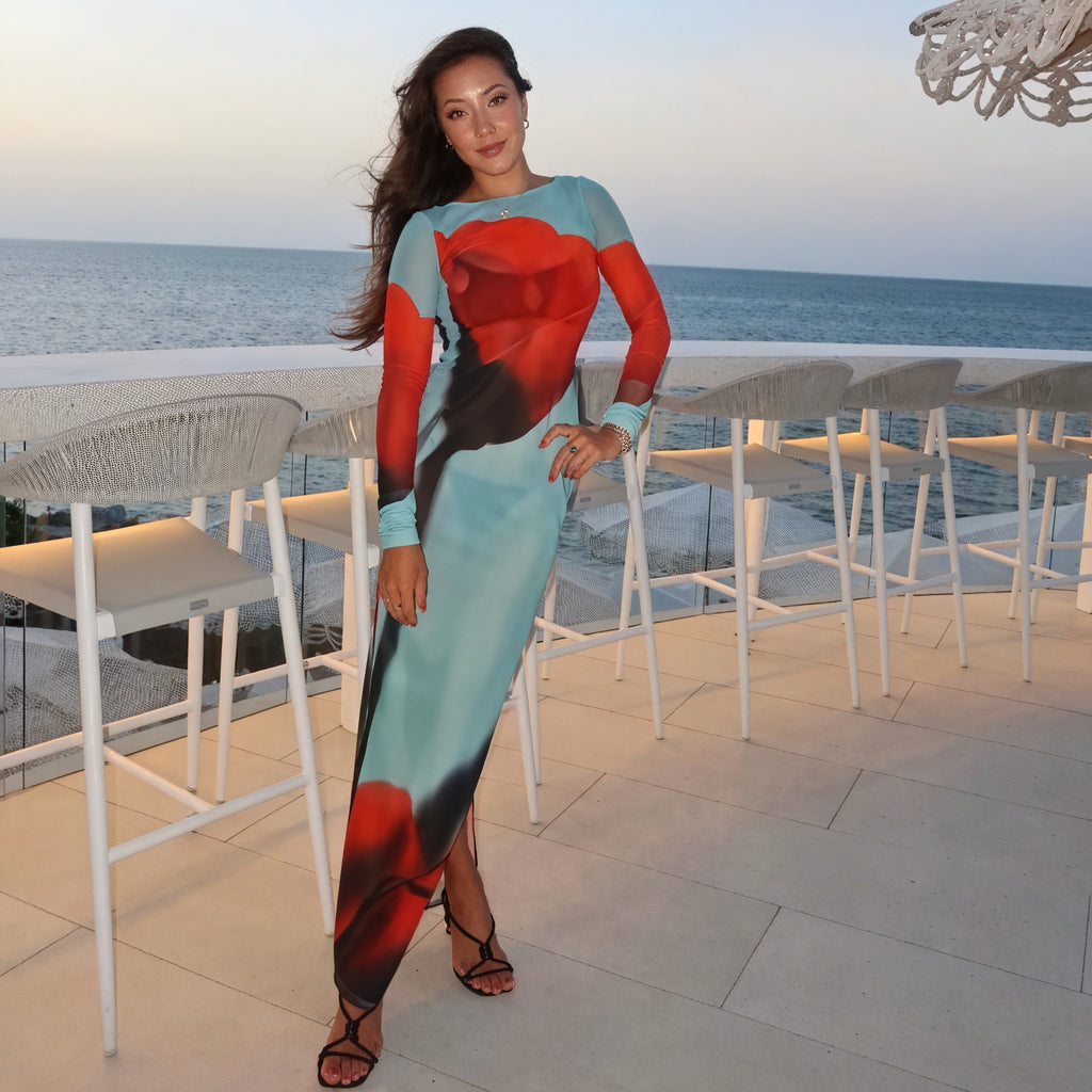 Damen Maxikleid – Bunt Gemustert, Langarm, Bodenlang-83850-63e419f8-2064-4b36-ba48-d5de17d647cc