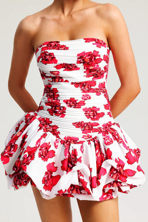 Damen Trägerloses Kleid – Blumenmuster, Strukturiertes Oberteil, Volantrock-83685-8a55196b-d088-4fa5-93ba-6105e06e9a1f