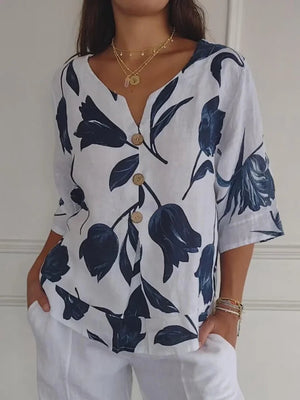Bluse mit floralem Muster und V-Ausschnitt