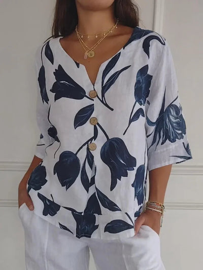 Bluse mit floralem Muster und V-Ausschnitt