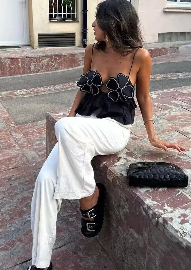 Blütenbesetztes Peplum-Top mit Neckholder