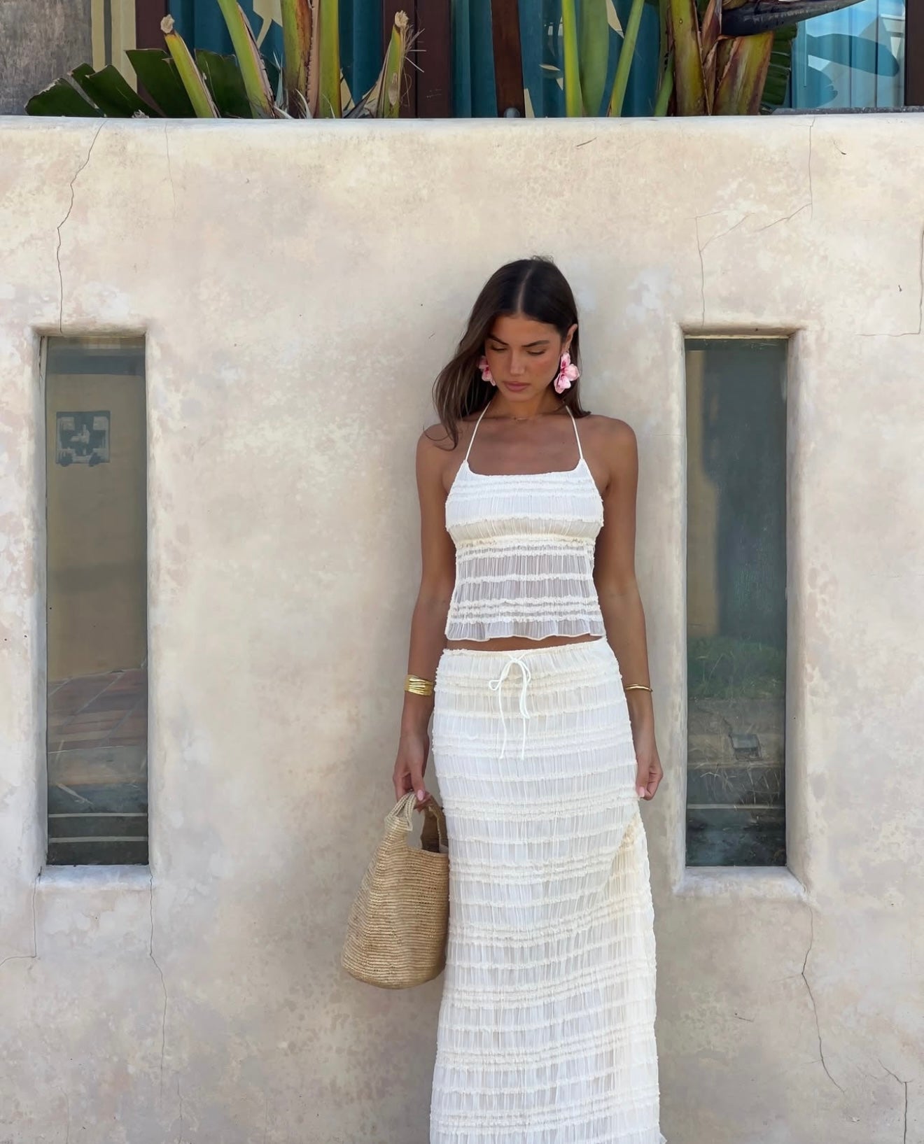 Damen Zweiteiler – Gerafftes Halter-Top, Midirock mit Tunnelzug, Strukturiert-83709-9c1670c4-0d8c-4203-ae15-60df4aa98122