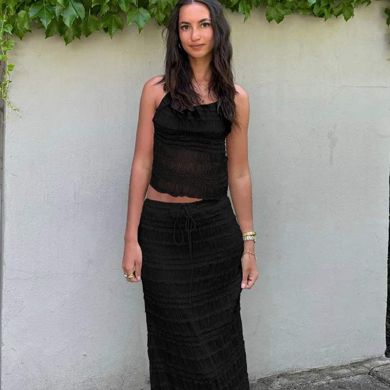 Damen Zweiteiler – Gerafftes Halter-Top, Midirock mit Tunnelzug, Strukturiert-83709-9c3963aa-24fb-46ce-80dd-38ea5f0c46b3