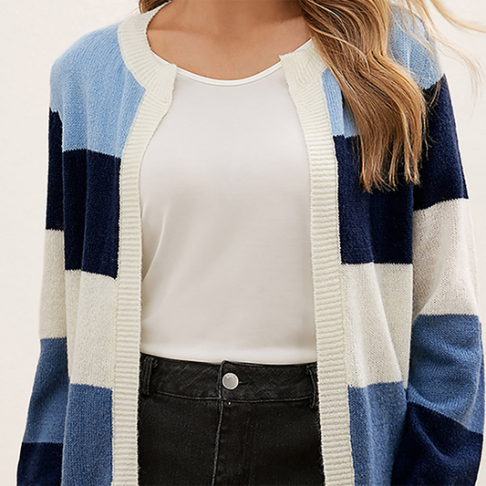 Damen Cardigan – Offen, Gestreiftes Color-Block Design, Langarm-74430-9c93f468-1f42-44e9-ae24-15b1063d5fd5