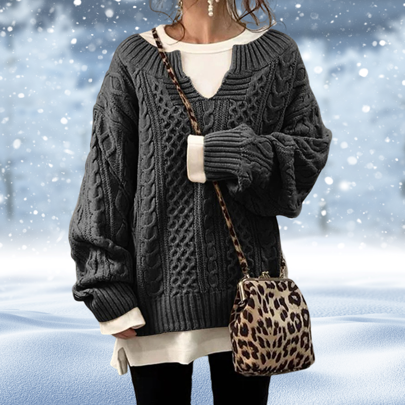 Damen Pullover – Grobstrick Zopfmuster V-Ausschnitt Langarm-53262-f30cae20-b45f-4fc7-ae43-7cf0ae178071