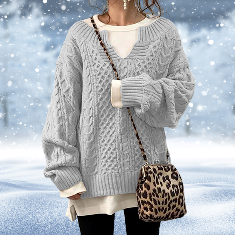 Damen Pullover – Grobstrick Zopfmuster V-Ausschnitt Langarm-53262-7f336233-72f5-4bd7-868b-db2a9a508135