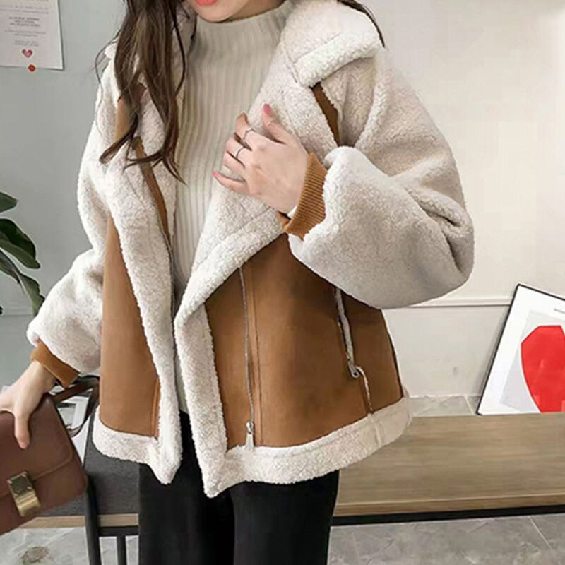 Damen Mantel – Zweifarbig, Faux Shearling Futter, Wildleder-Optik, weiter Reverskragen-50497-df5d1547-0039-4389-b3d9-6fb885bc9f9b