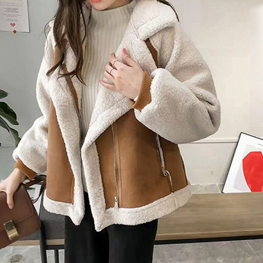 Damen Mantel – Zweifarbig, Faux Shearling Futter, Wildleder-Optik, weiter Reverskragen-50497-df5d1547-0039-4389-b3d9-6fb885bc9f9b
