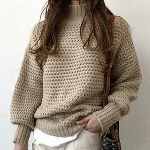 Damen Pullover – Chunky Knit, Hoher Rollkragen, Oversized Ärmel, Off-White, Acryl-Baumwolle-54883-58562561605962