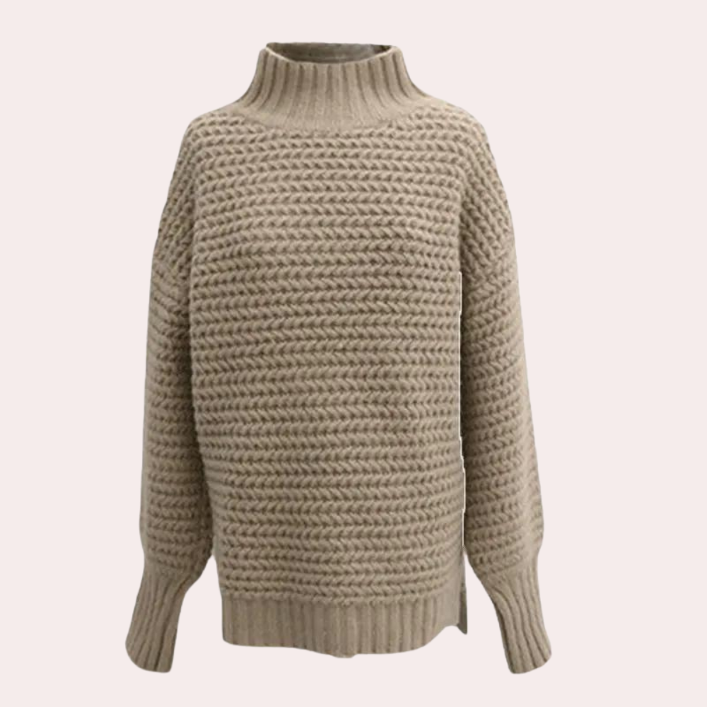 Damen Pullover – Chunky Knit, Hoher Rollkragen, Oversized Ärmel, Off-White, Acryl-Baumwolle-54883-58562562982218