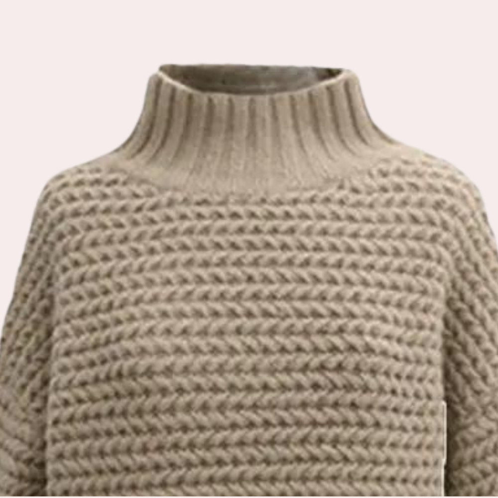 Damen Pullover – Chunky Knit, Hoher Rollkragen, Oversized Ärmel, Off-White, Acryl-Baumwolle-54883-58562563735882