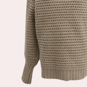 Damen Pullover – Chunky Knit, Hoher Rollkragen, Oversized Ärmel, Off-White, Acryl-Baumwolle-54883-58562563899722