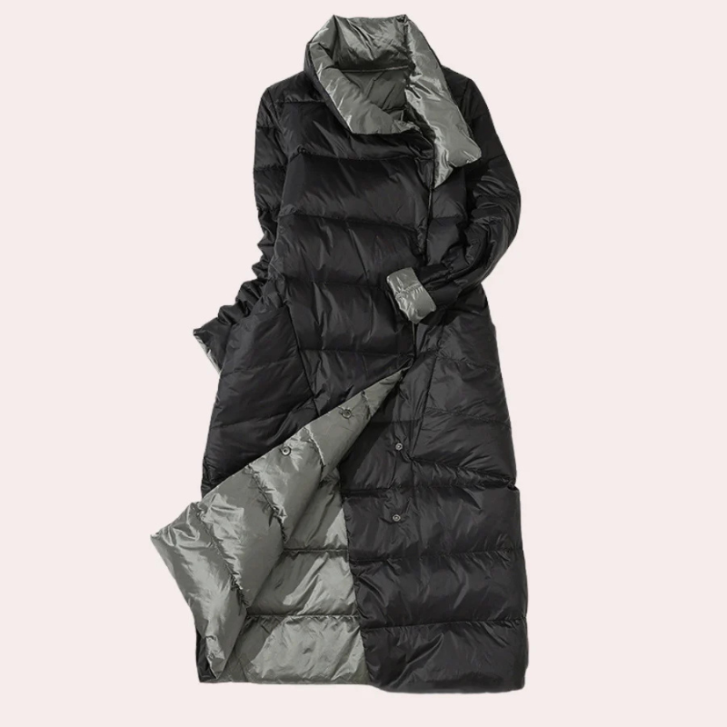 Damen Puffer-Mantel – Zweifarbig, Oversized, Wadenlang, Polyester, Modern-54885-58562551152970