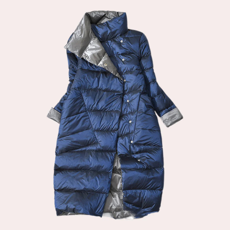 Damen Puffer-Mantel – Zweifarbig, Oversized, Wadenlang, Polyester, Modern-54885-58562551677258