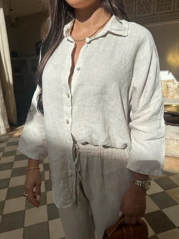 Damen Leinen Zweiteiler – Hemd & Hose Set, Entspannter Schnitt, Mehrfarbig-82126-a15c7c41-1828-43c7-ac0d-8868597baea5