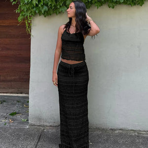 Damen Zweiteiler – Gerafftes Halter-Top, Midirock mit Tunnelzug, Strukturiert-83709-a323052d-3b6e-4a62-8c6e-5b1b55529f16