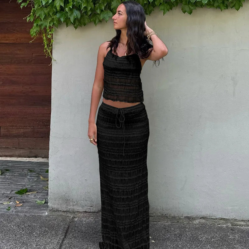 Damen Zweiteiler – Gerafftes Halter-Top, Midirock mit Tunnelzug, Strukturiert-83709-a323052d-3b6e-4a62-8c6e-5b1b55529f16