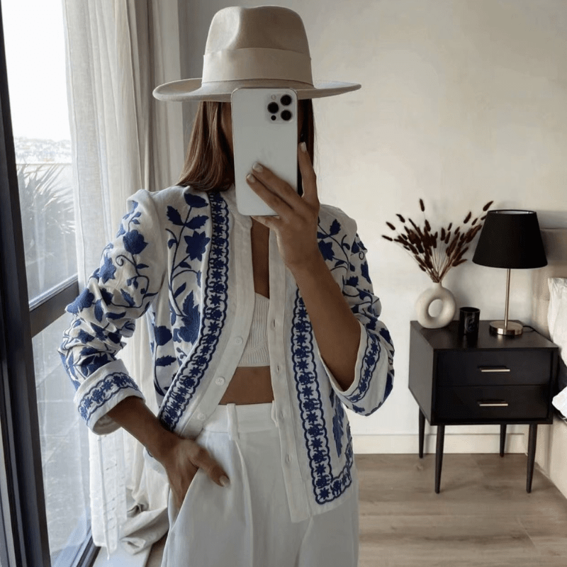 Bohemian Stil Jacke mit Stickerei