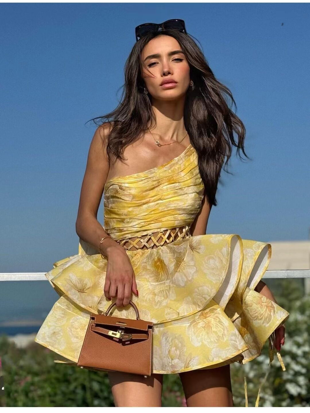 Damen Blumenkleid – One-Shoulder, Volantrock, Asymmetrischer Saum-83680-a57d4436-2264-4205-9645-ae1107f0ca76