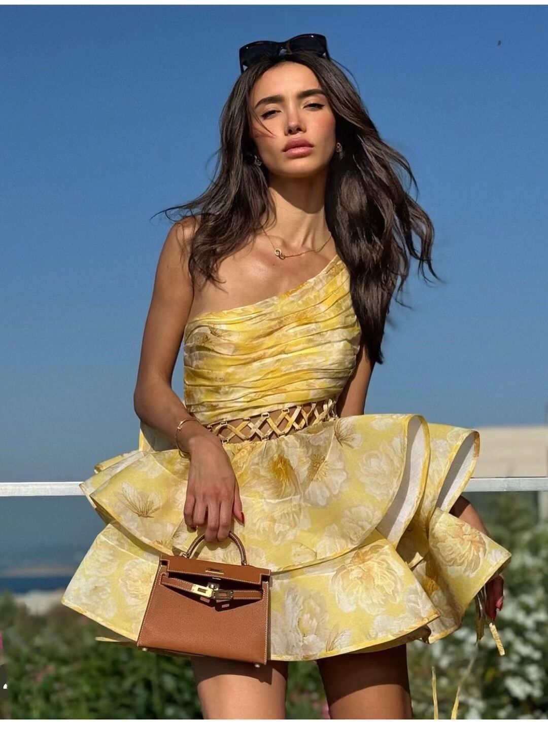 Damen Blumenkleid – One-Shoulder, Volantrock, Asymmetrischer Saum-83680-a57d4436-2264-4205-9645-ae1107f0ca76