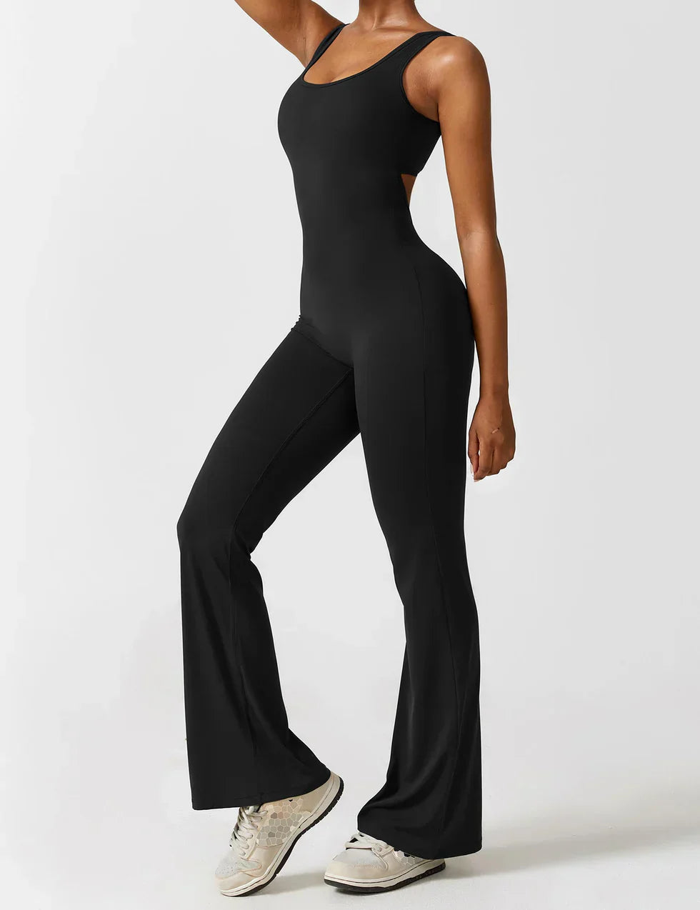 Damen Jumpsuit – Ärmellos, Offener Rücken, Schlagbein, Dehnbar-83507-a6fe1854-a57e-44d4-b719-28a83807eda9