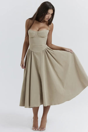Damen Midi-Kleid mit Spaghettiträgern, plissiertem Rock und Taschen – Elegant-83506-b5d3d5e9-6194-4caf-8958-4d196807003b