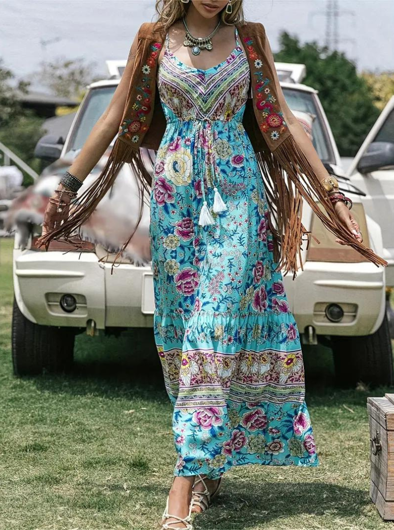 Boho Maxi Kleid mit Blumenmuster