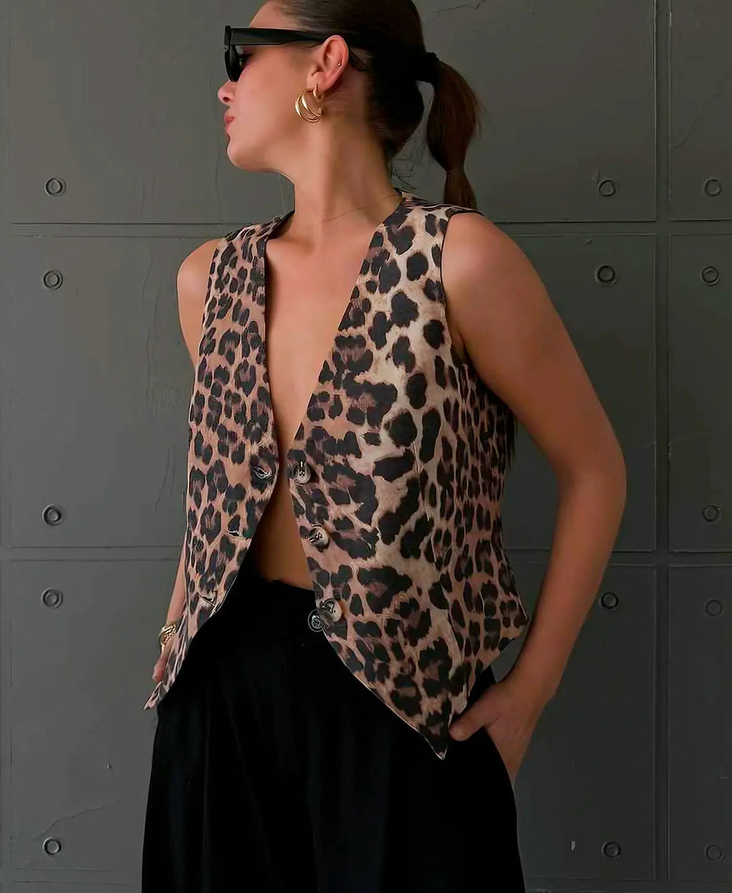 Taillenbetonte Weste mit Animal-Print