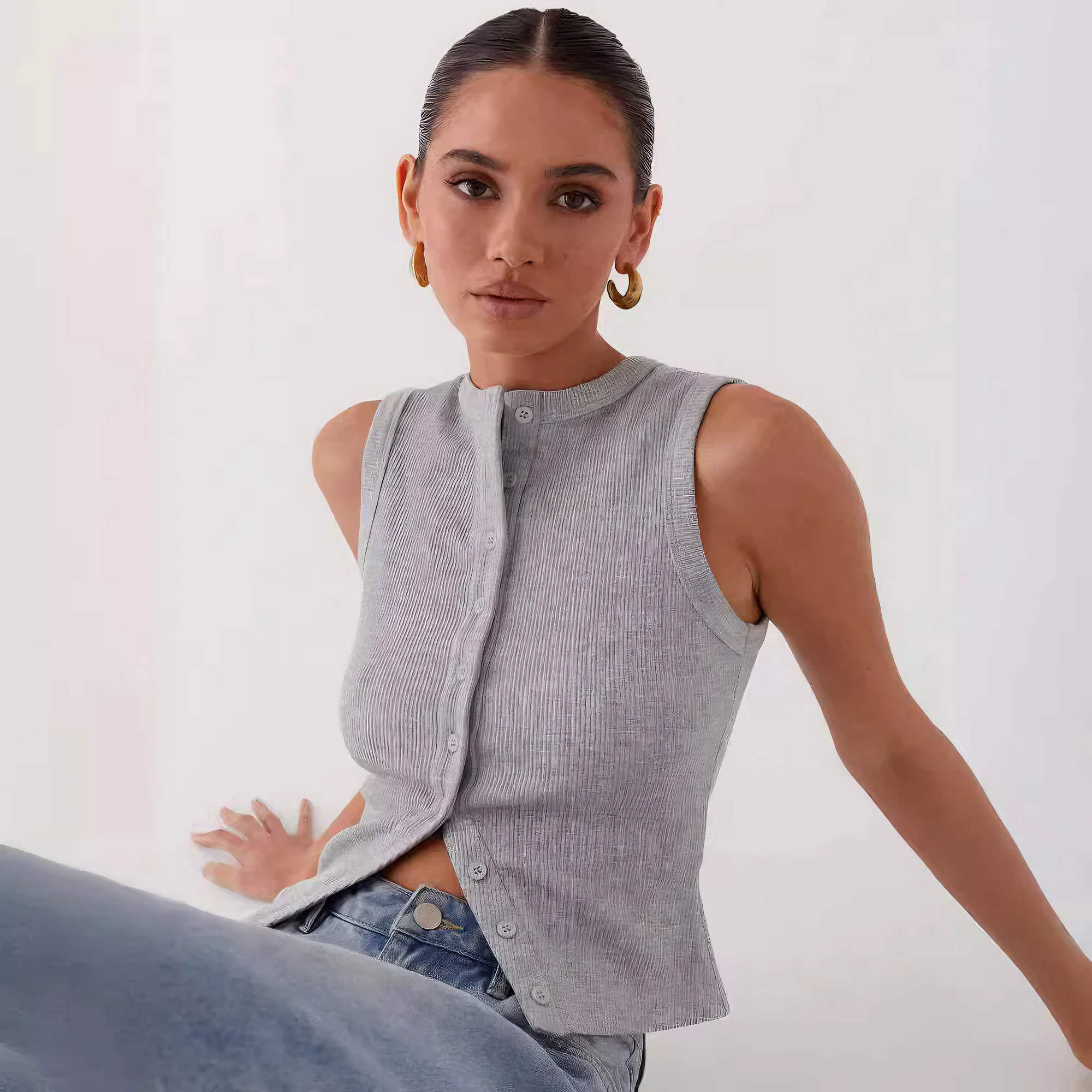 Damen Ärmelloses Rippstrickkleid mit Knopfleiste – Vielseitig-83523-bc3d0352-abbe-4225-b7a2-1d4a9f4cd8c0