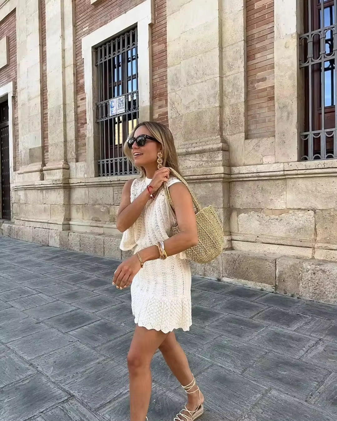 Gestricktes zweiteiliges Set mit A-Linien Rock