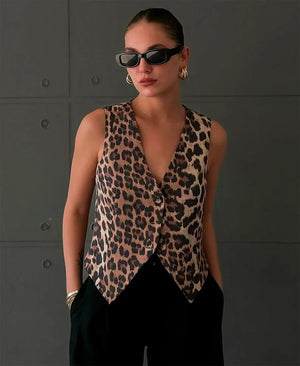 Taillenbetonte Weste mit Animal-Print
