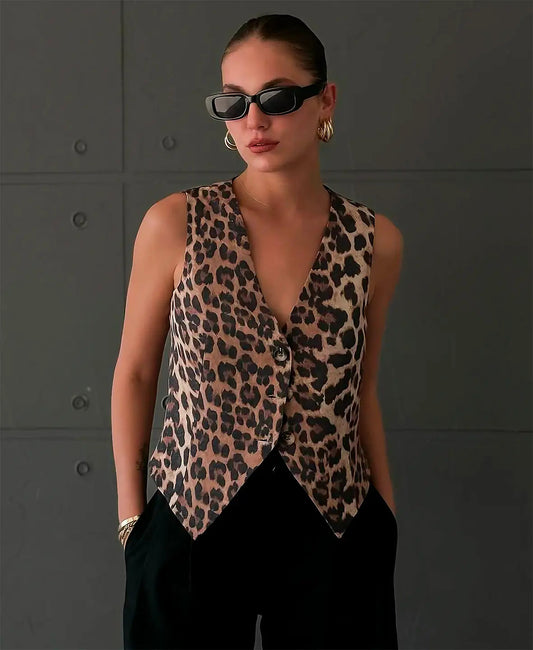 Taillenbetonte Weste mit Animal-Print