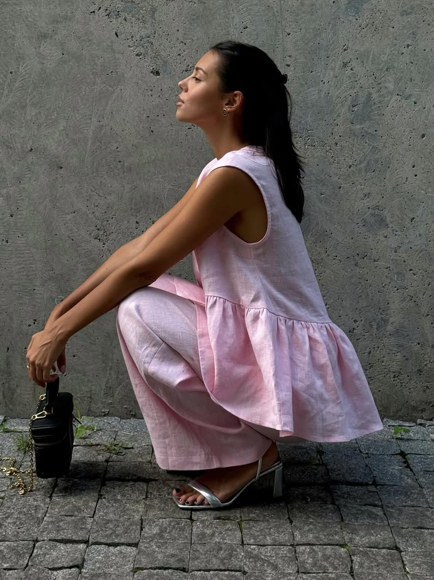 Kleidhaus Damen Leinen Zweiteiler – Atmungsaktives Ärmelloses Top & Weite Hose mit V-Ausschnitt-83272-c4f1fbdd-4797-42a4-940e-5ef7bbac176c