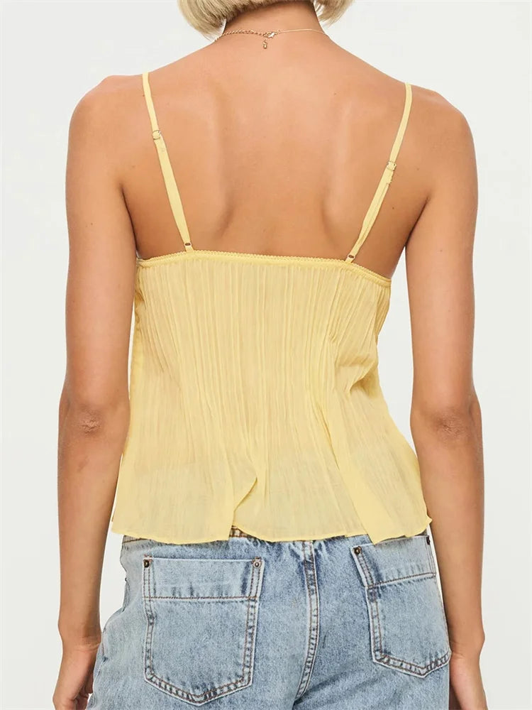 Damen Cami Top – Gelb, Spitze, Plissiert, Elegant-83482-ca50d6e5-87e6-4e2c-abd2-1fdc5159a73d