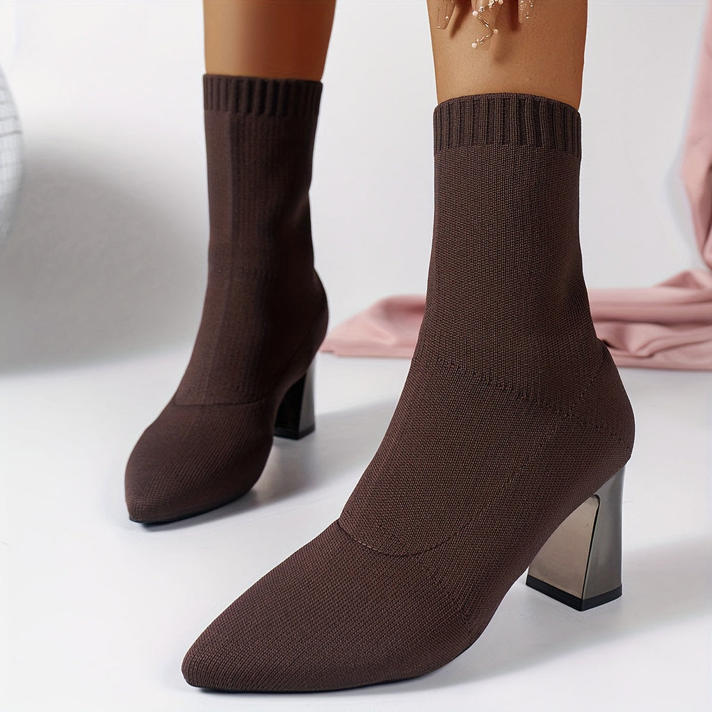Elegante Strick-Ankle Boots mit Absatz