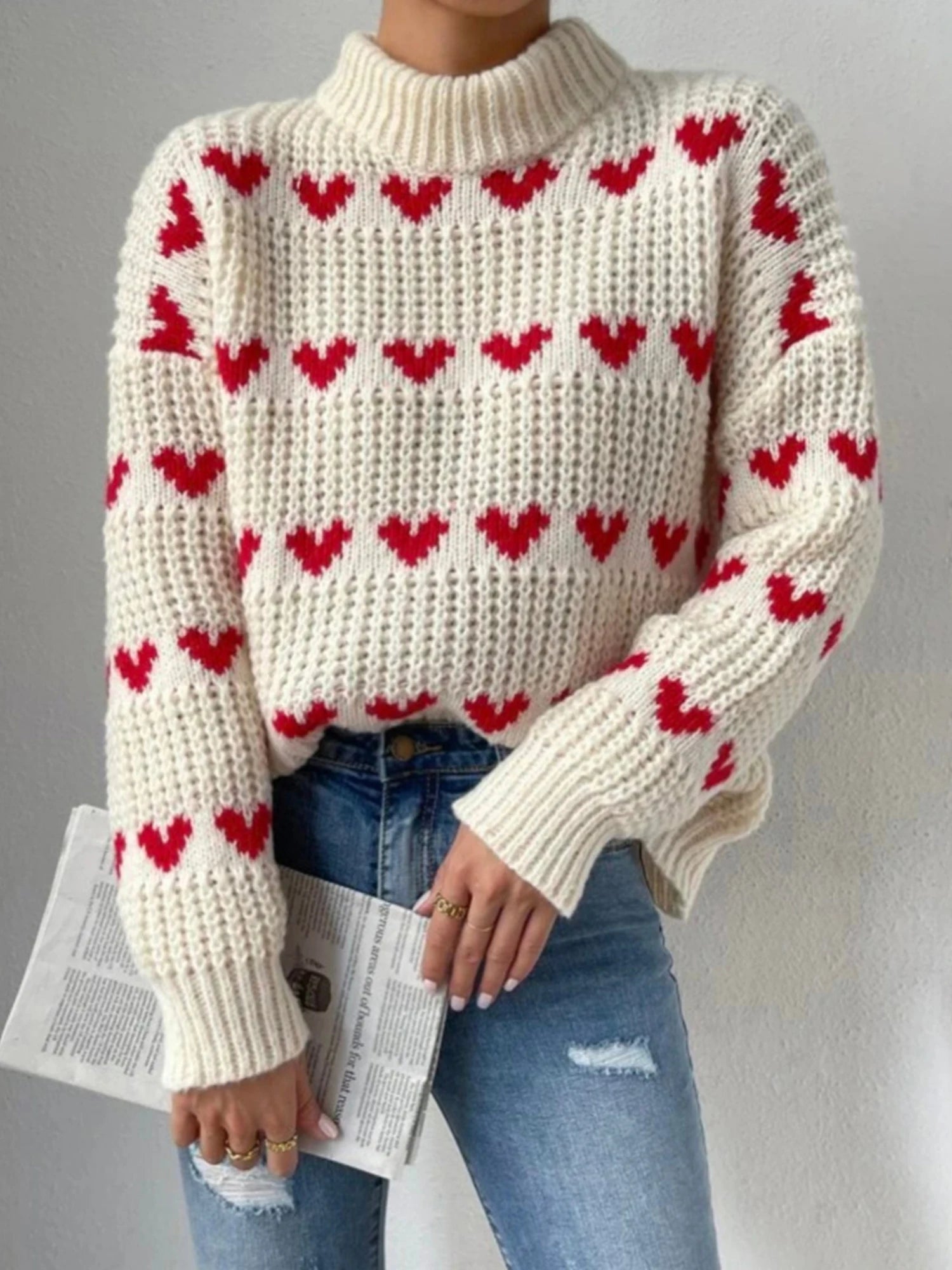 Zeitloser Strickpullover mit Herz-Design