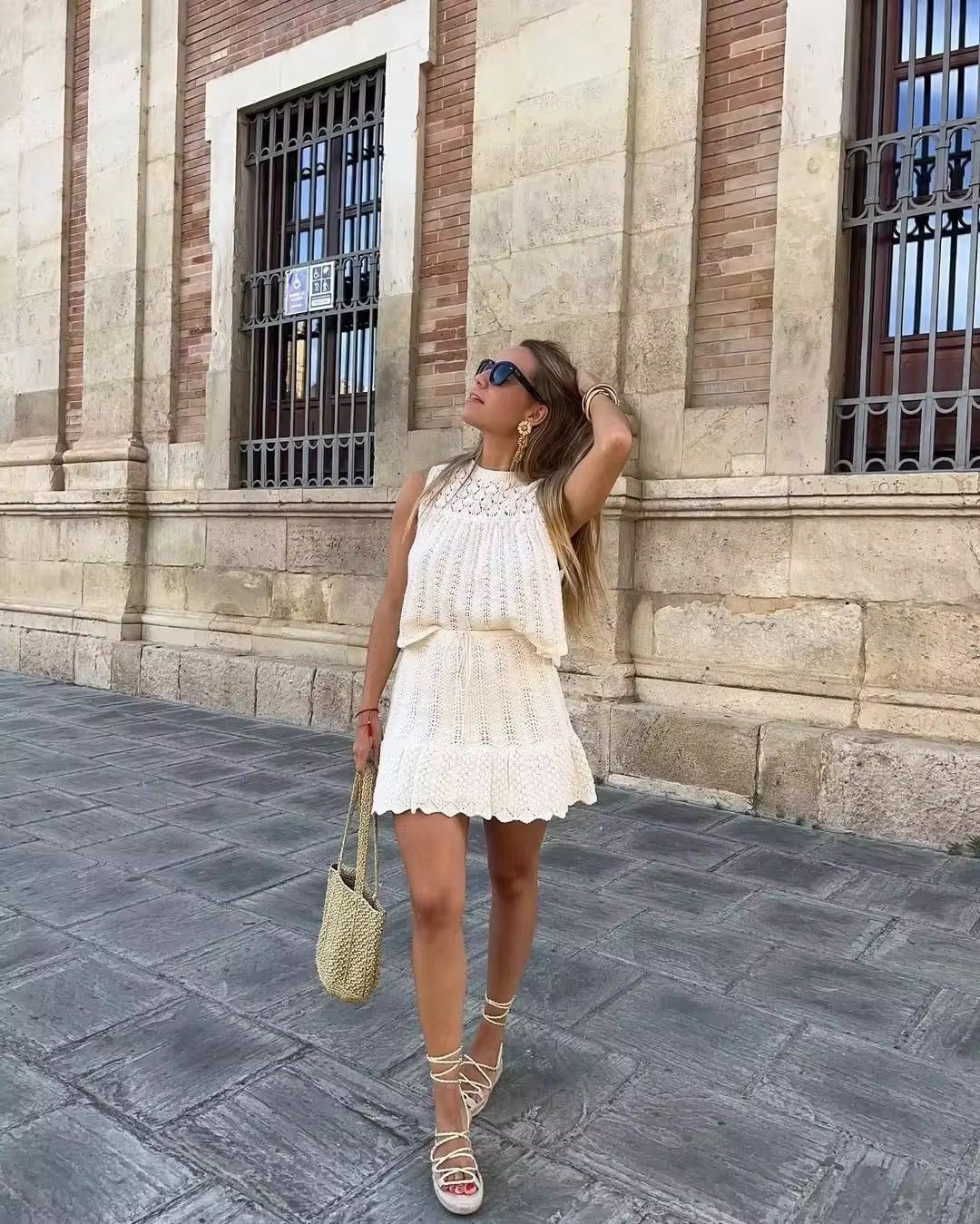 Gestricktes zweiteiliges Set mit A-Linien Rock