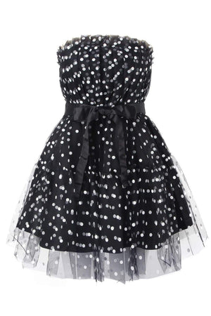 Punktiertes Kleid mit Tüll-Akzent