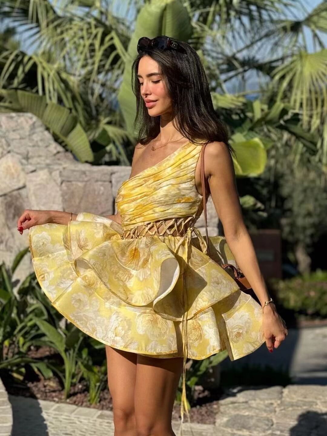 Damen Blumenkleid – One-Shoulder, Volantrock, Asymmetrischer Saum-83680-d42e66dd-3d9f-432e-b817-cb1c253e1d36