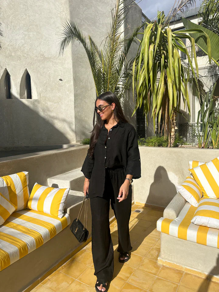 Damen Leinen Zweiteiler – Hemd & Hose Set, Entspannter Schnitt, Mehrfarbig-82126-d5924fa9-7d2f-41b2-b744-1350b3c1ff9b