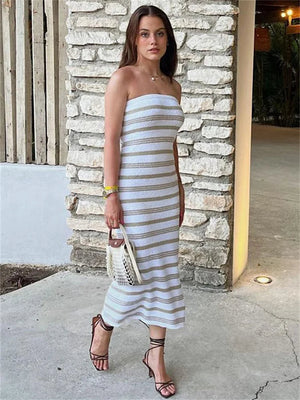 Strickkleid Damen Trägerlos Gestreift Bandeau-Stil Komfortabel Mühelos Elegant Sommer-81460-d8ed5fb8-953d-448f-a340-0570781f6856