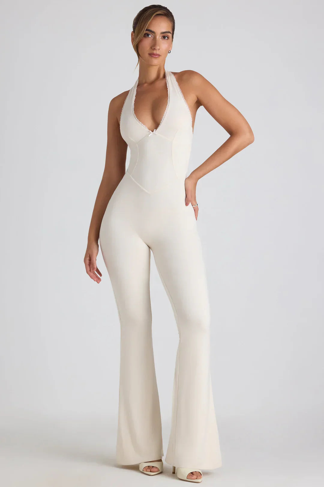 Damen Jumpsuit – Gerippt Halter-Ausschnitt Ausgestelltes Bein, Figurbetont-83502-d9a8783a-d00a-4abf-9508-89315dc2cac5