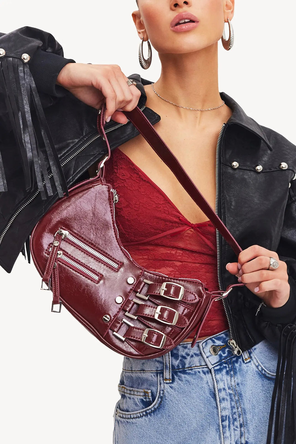 Statement Handtasche mit Schnallen Details