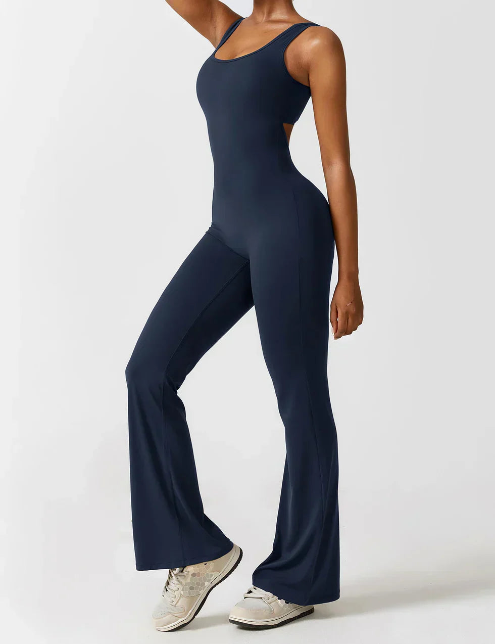 Damen Jumpsuit – Ärmellos, Offener Rücken, Schlagbein, Dehnbar-83507-dd50cfa3-f925-4eae-a889-56d1f129a939