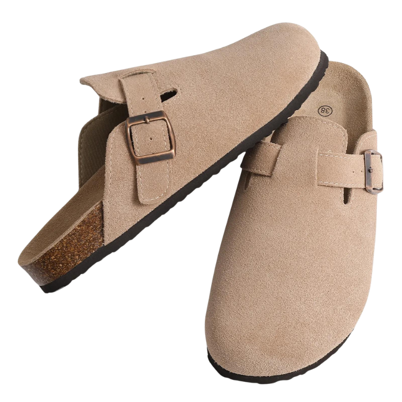 Damen Pantolette – Wildleder, Offene Ferse, Verstellbarer Riemen, Korkfußbett-82019-de5f0b65-4e6a-4a35-a2e7-179107a15b40