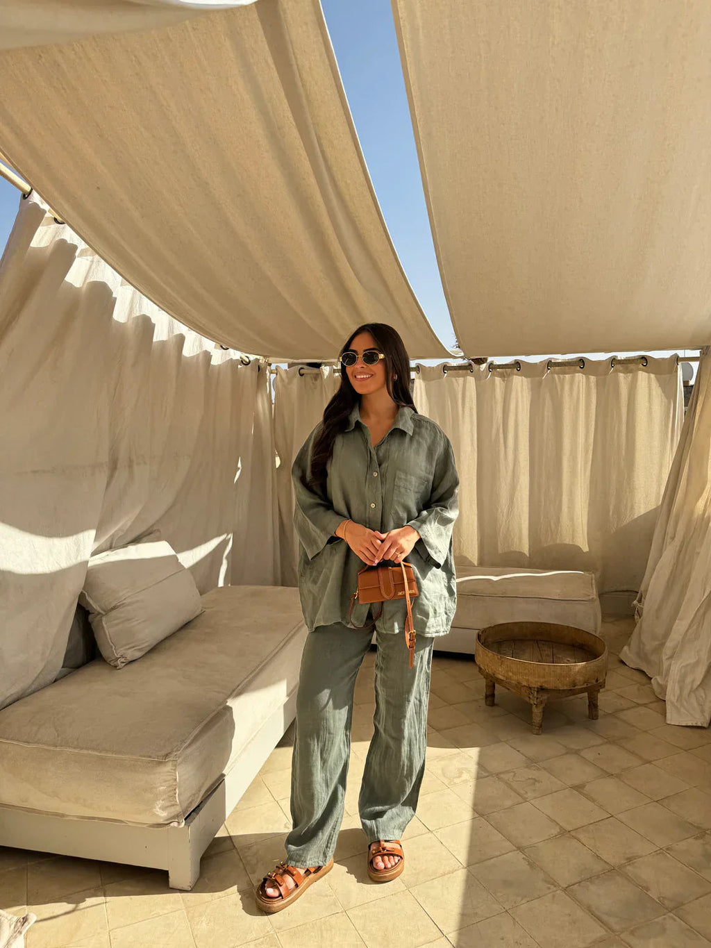 Damen Leinen Zweiteiler – Hemd & Hose Set, Entspannter Schnitt, Mehrfarbig-82126-e0997b0f-e546-4397-a191-3aeb6d759500