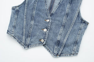 Taillierte Denim Weste mit V-Ausschnitt