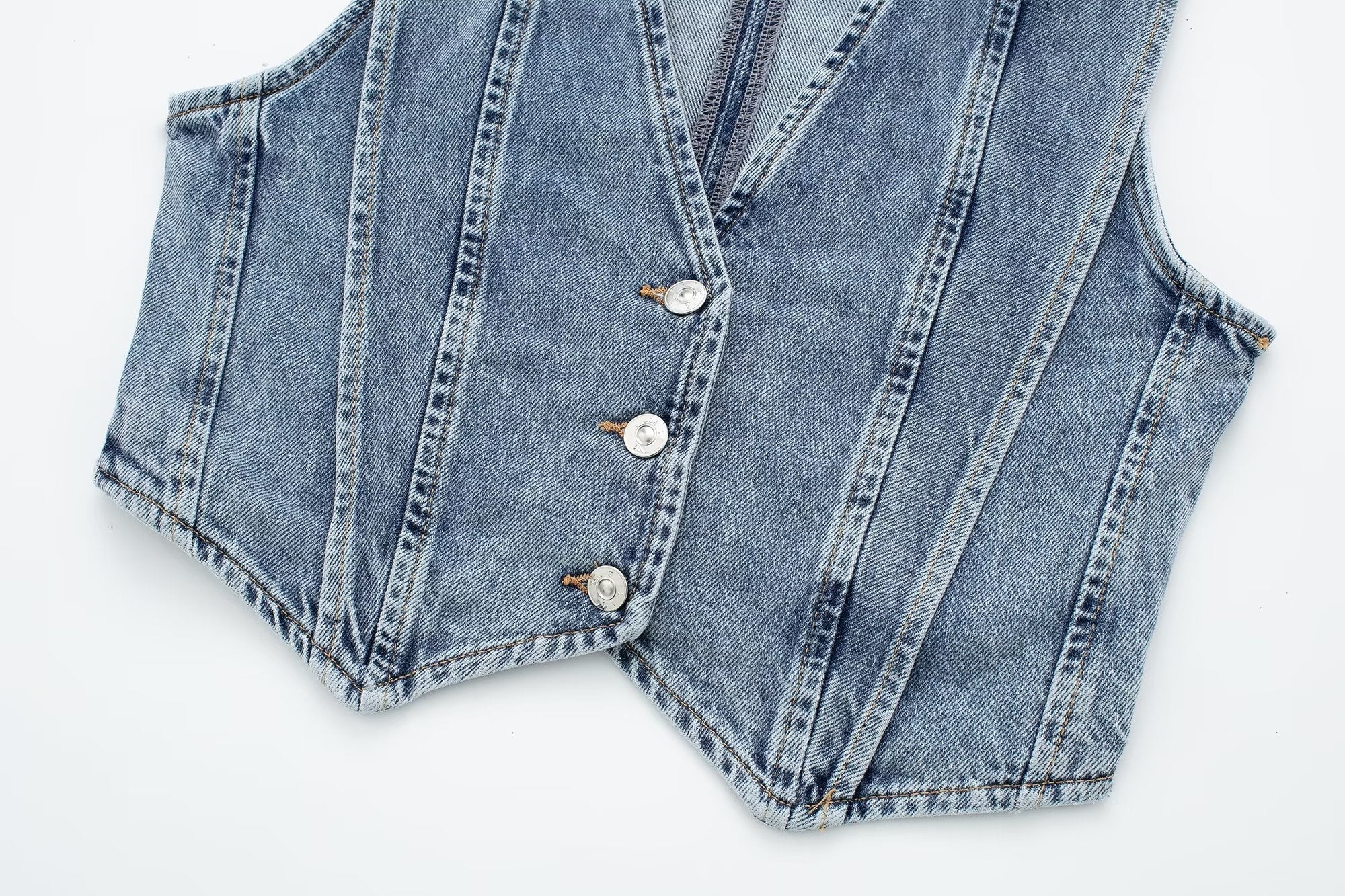 Taillierte Denim Weste mit V-Ausschnitt