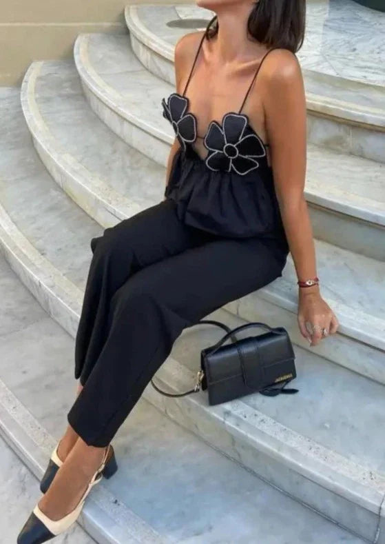 Blütenbesetztes Peplum-Top mit Neckholder