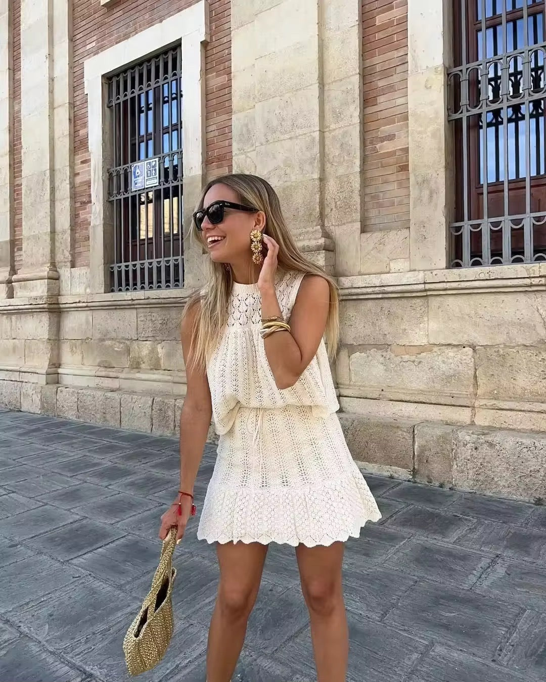 Gestricktes zweiteiliges Set mit A-Linien Rock